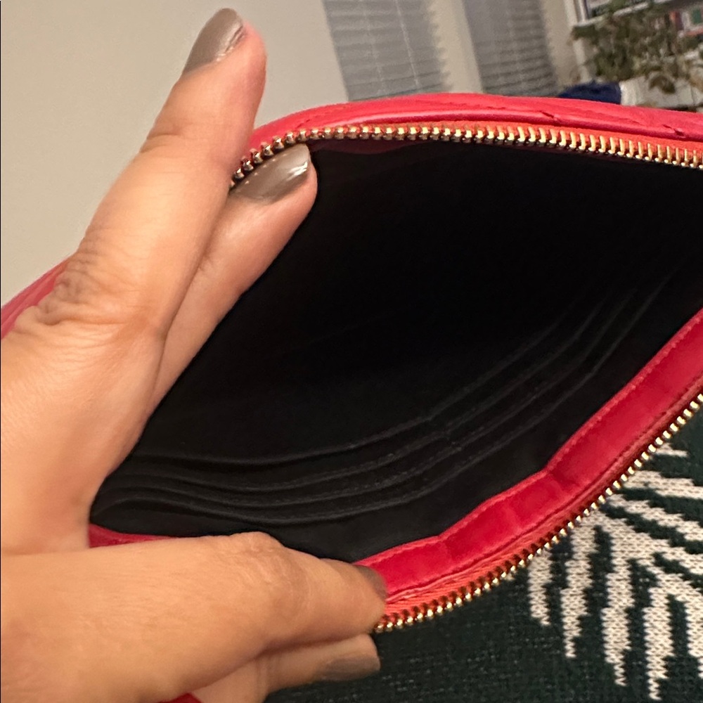 YSL Yves Saint Laurent Red Chevron Clutch - Picture 2 of 3